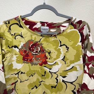 [Chico’s] Floral Pattern 3/4 Length Sleeve Shirt